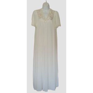Miss Elaine Womens Ivory Nightgown M Vintage Lace Details Short Sleeve Maxi USA